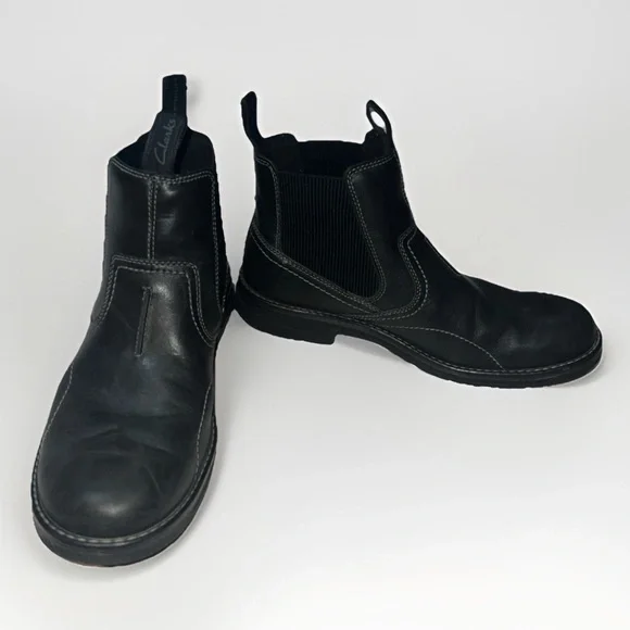 Clarks Black Leather Chelsea Boots with Durable Sole